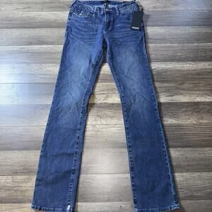 True Religion Billie Jeans Womens 26 Mid Rise Straight Flap Pocket BlueDenim NWT